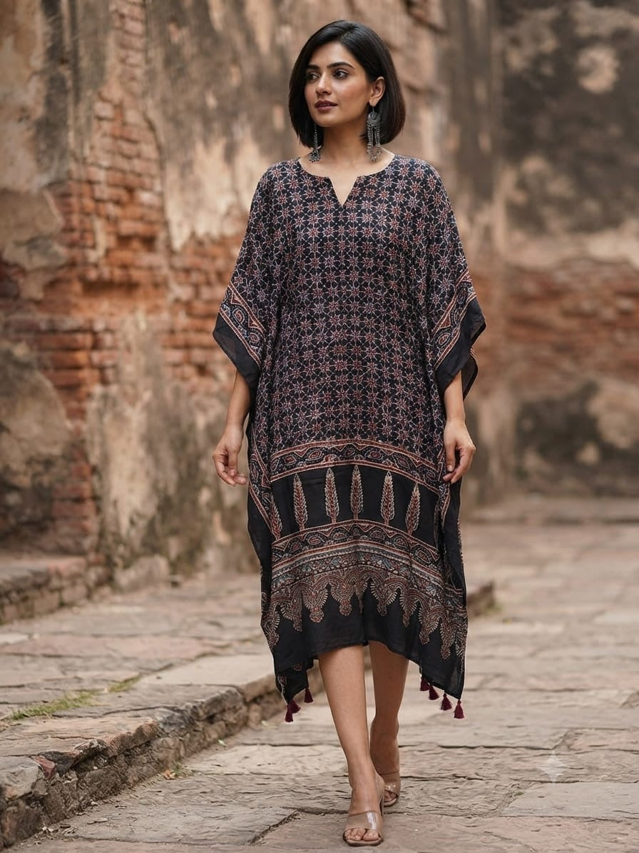 Ajrakh Kaftan in modal silk