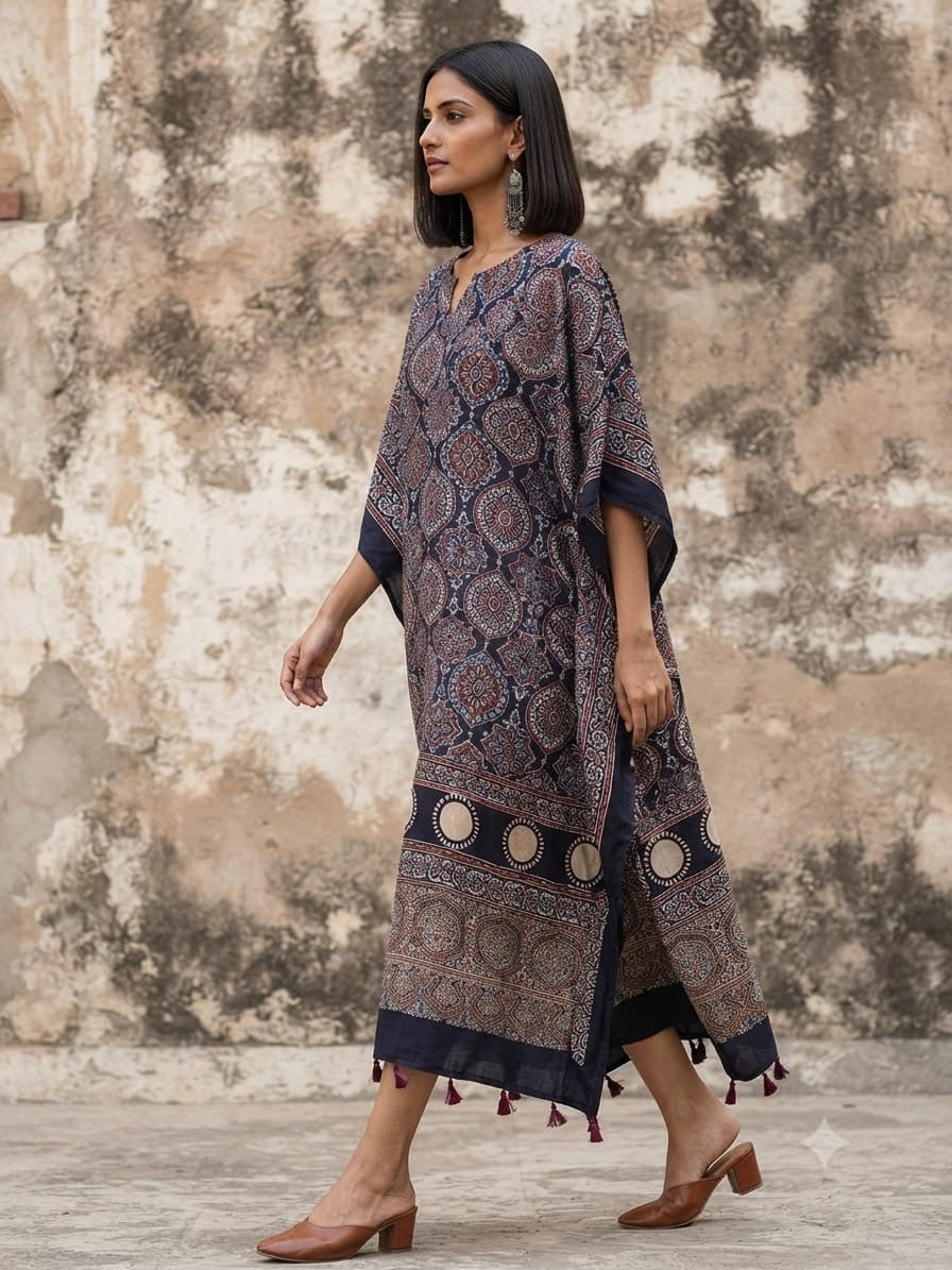 Ajrakh Kaftan in modal silk