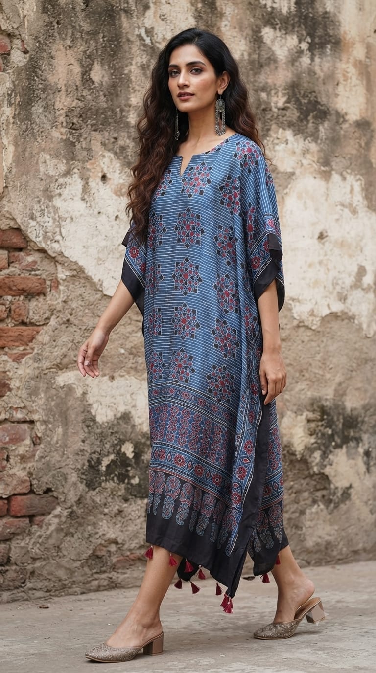 Ajrakh Kaftan in modal silk
