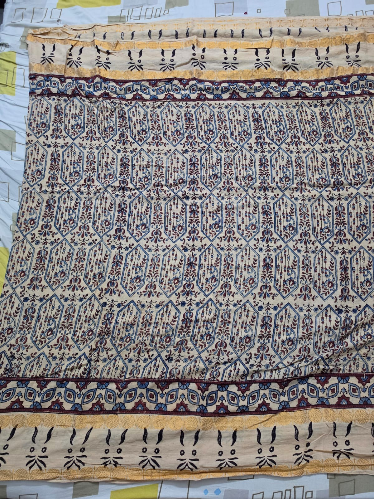 Madurai Cotton Ajrakh saree (Beige)