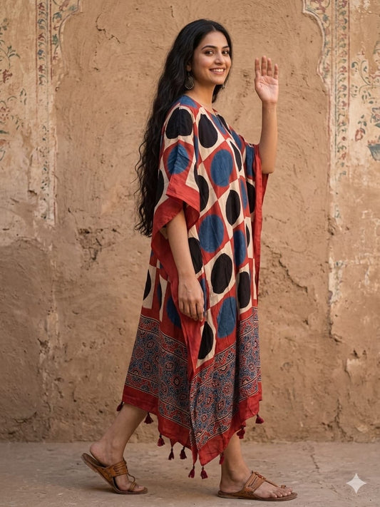 Ajrakh Kaftan in modal silk
