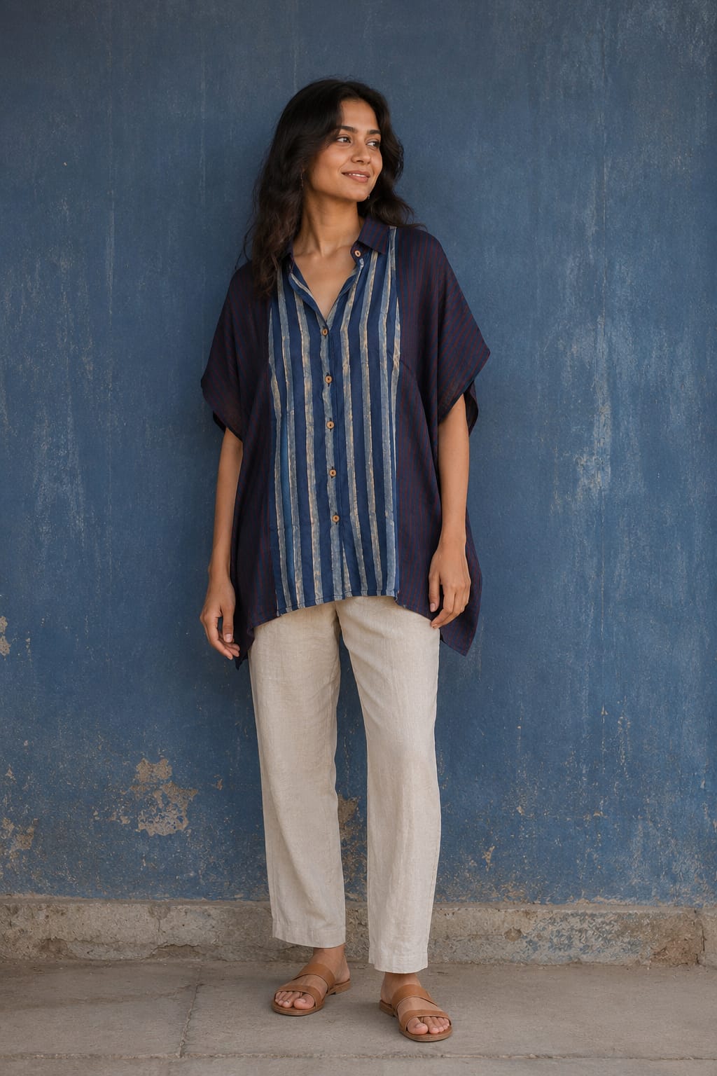 Ajrakh Kaftan shirt in modal silk