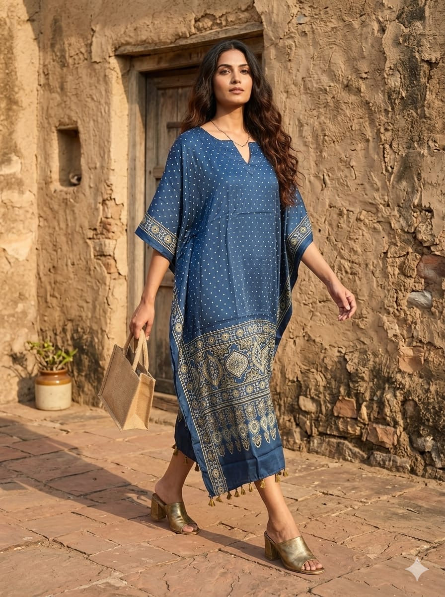 Ajrakh Kaftan in modal silk