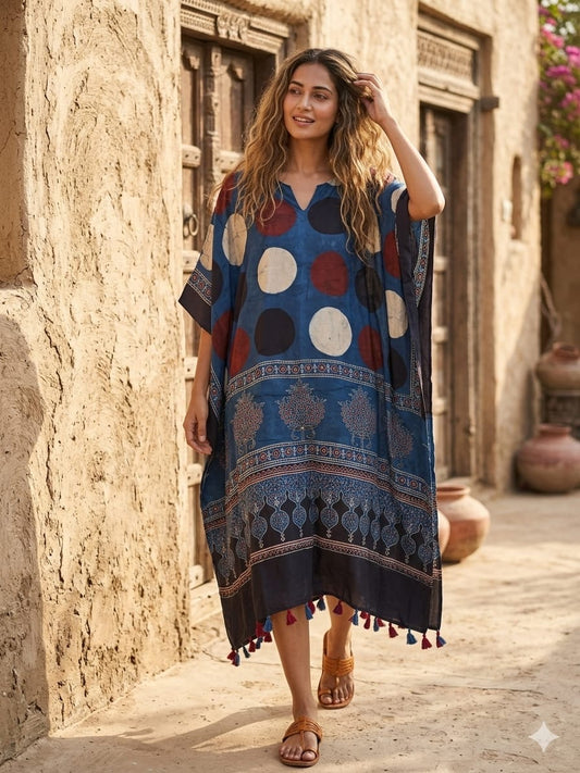 Ajrakh Kaftan in modal silk