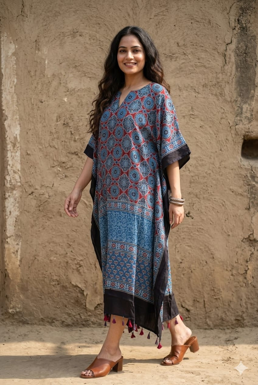 Ajrakh Kaftan in modal silk
