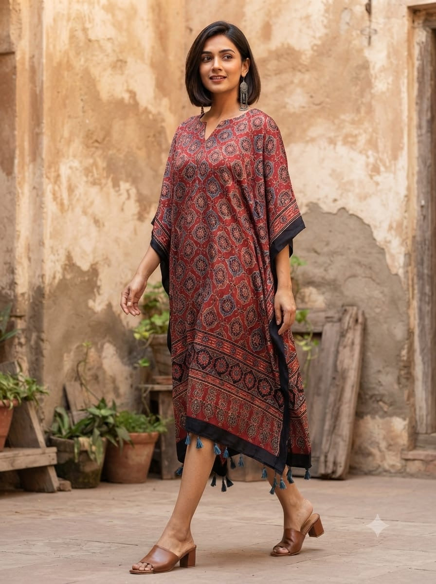 Ajrakh Kaftan in modal silk
