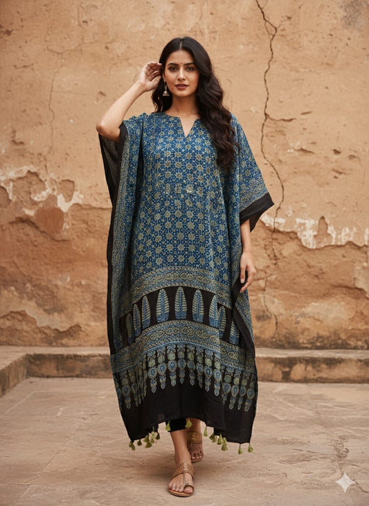 Ajrakh Kaftan in modal silk