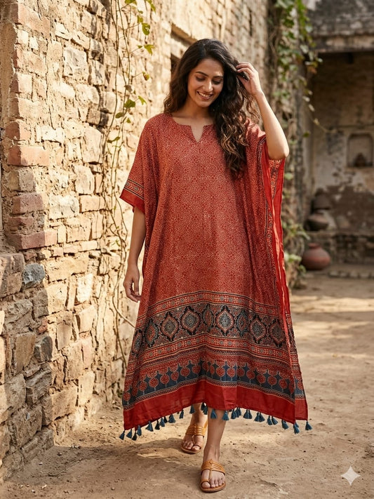 Ajrakh Kaftan in modal silk