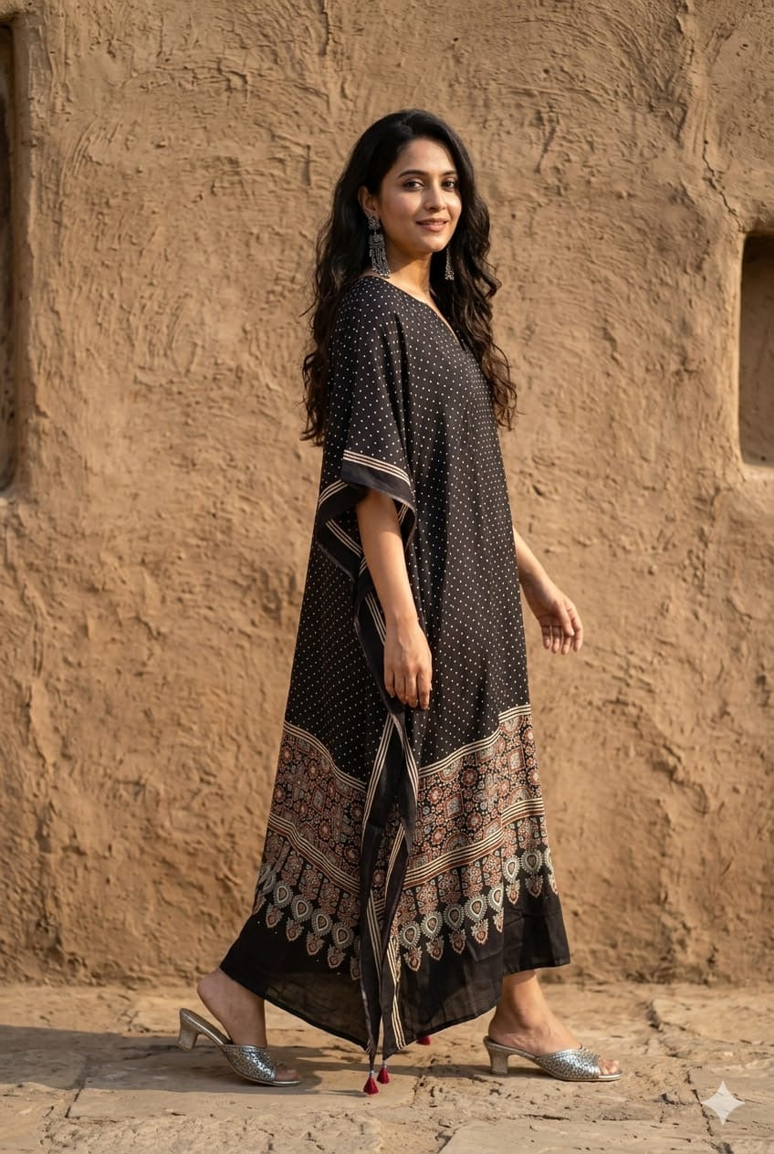 Ajrakh Kaftan in modal silk