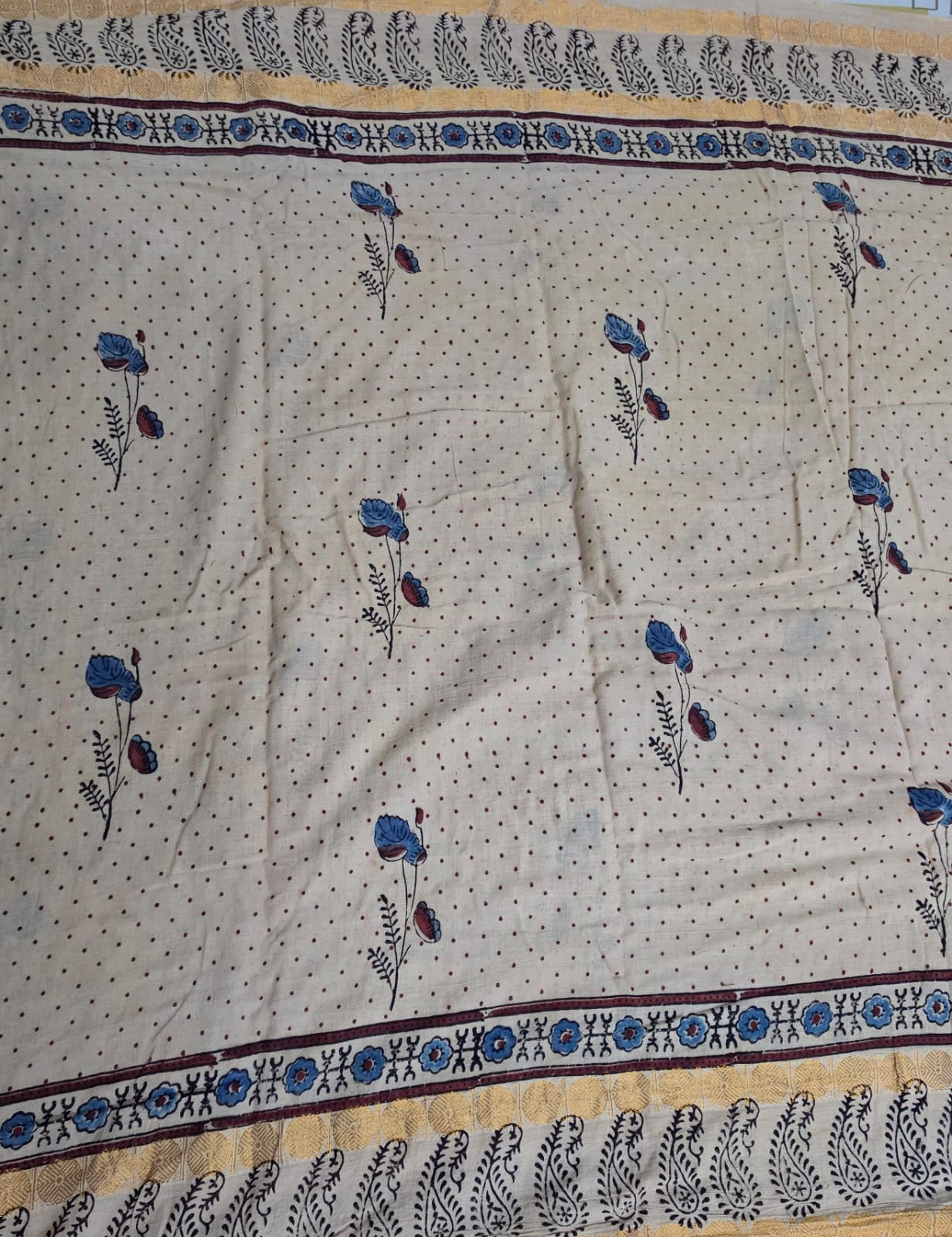 Madurai Cotton Ajrakh saree (Beige)
