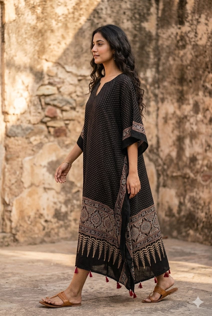 Ajrakh Kaftan in modal silk