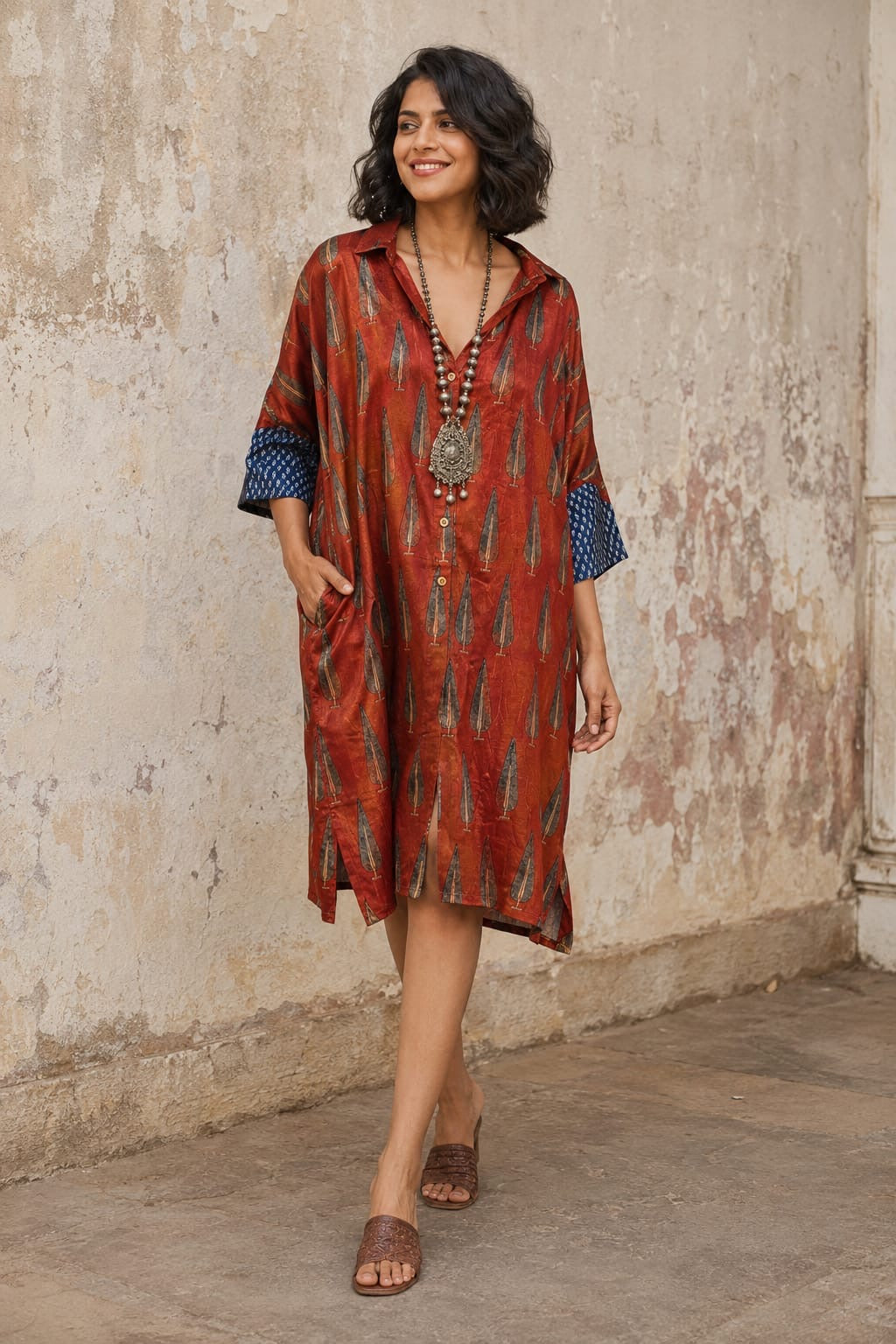 Ajrakh shirt dress (Short)
