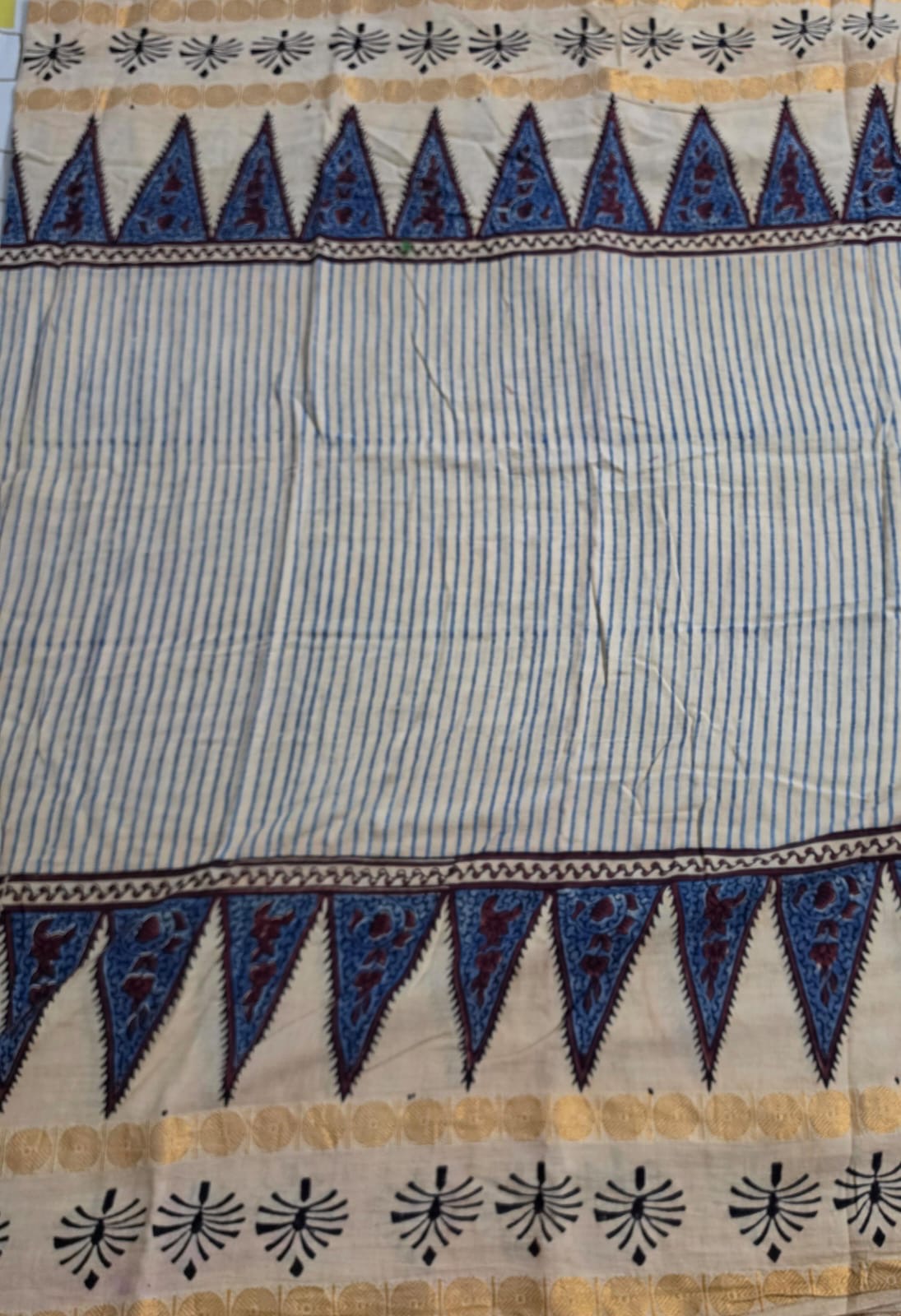 Madurai Cotton Ajrakh saree (Beige)