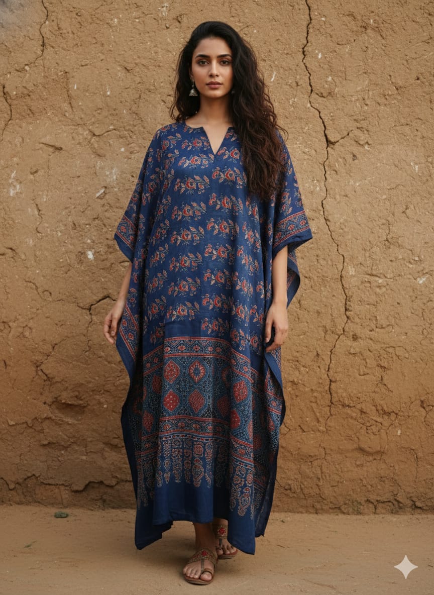 Ajrakh Kaftan in modal silk