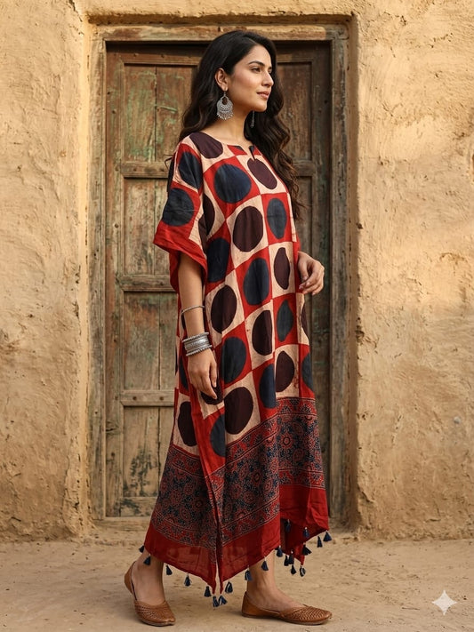 Ajrakh Kaftan in modal silk