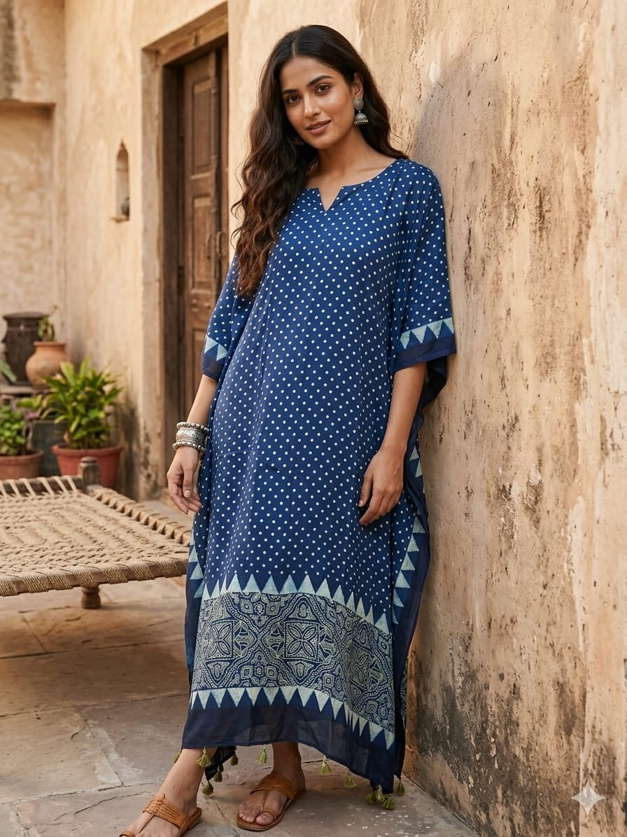 Ajrakh Kaftan in modal silk