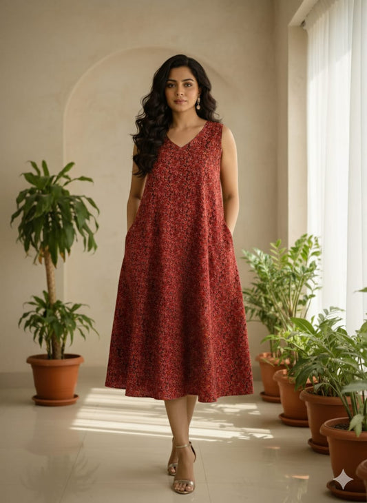Ajrakh Modal dress (red)