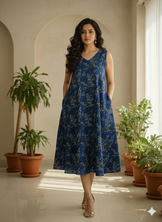 Ajrakh Modal dress (blue)