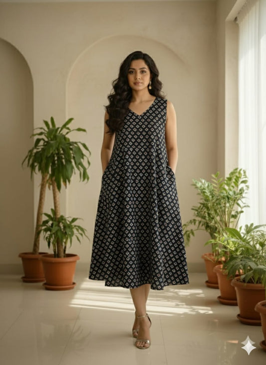 Ajrakh Modal dress (Black)