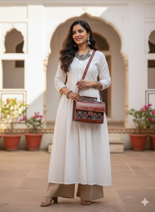 Ajrakh leather sling bag (Black)