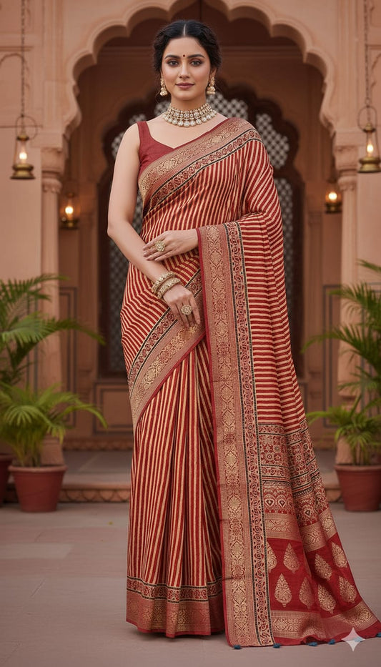 Ajrakh saree in dola silk (red)
