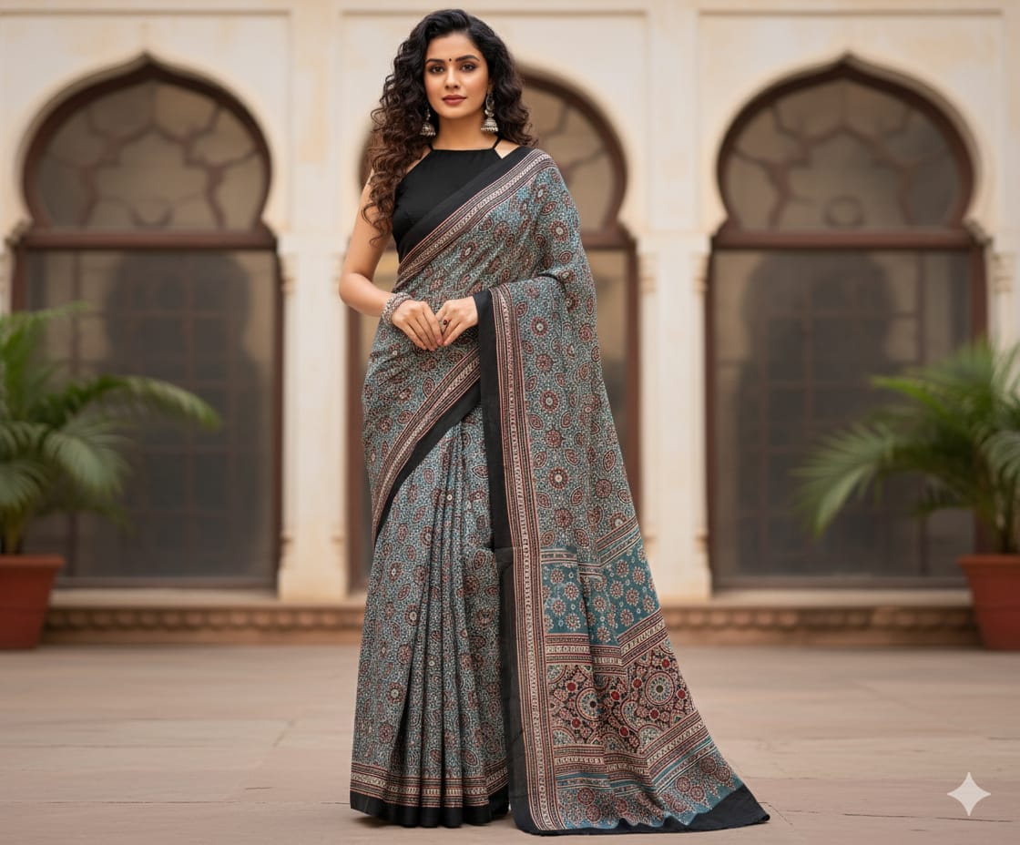 Ajrakh Modal saree (Blue)