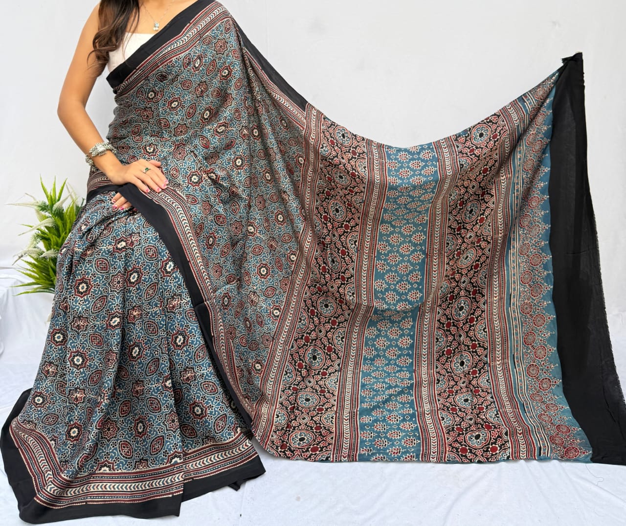 Ajrakh Modal saree (Blue)