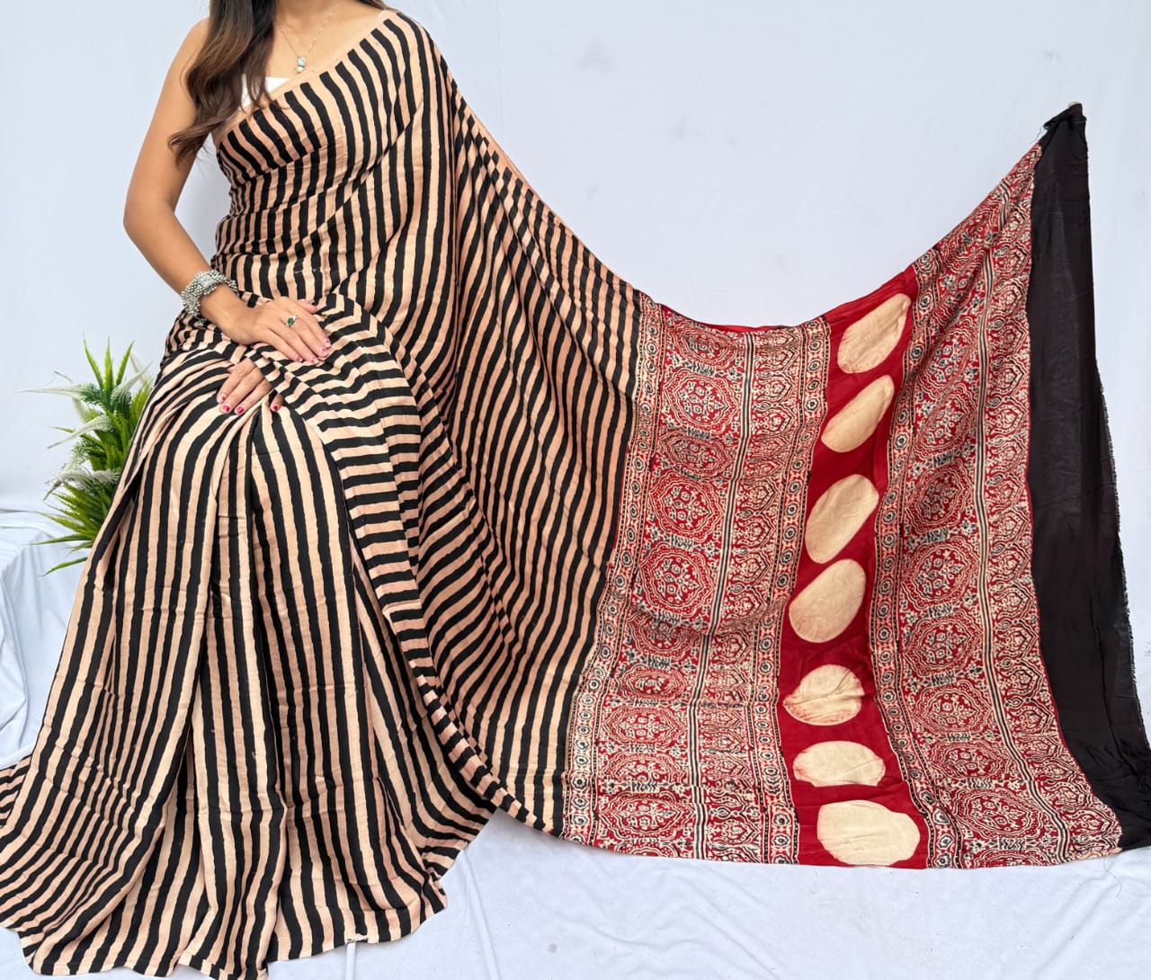 Ajrakh Modal saree (Black)