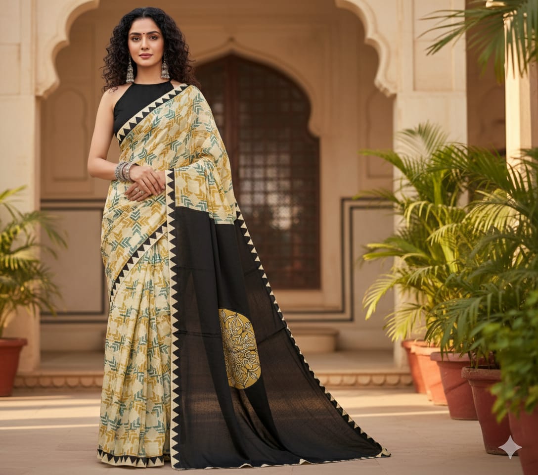 Ajrakh Modal saree (Yellow)