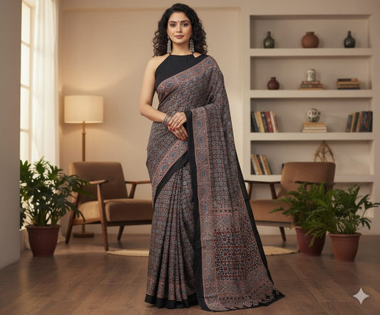 Ajrakh Modal saree (Blue and red )