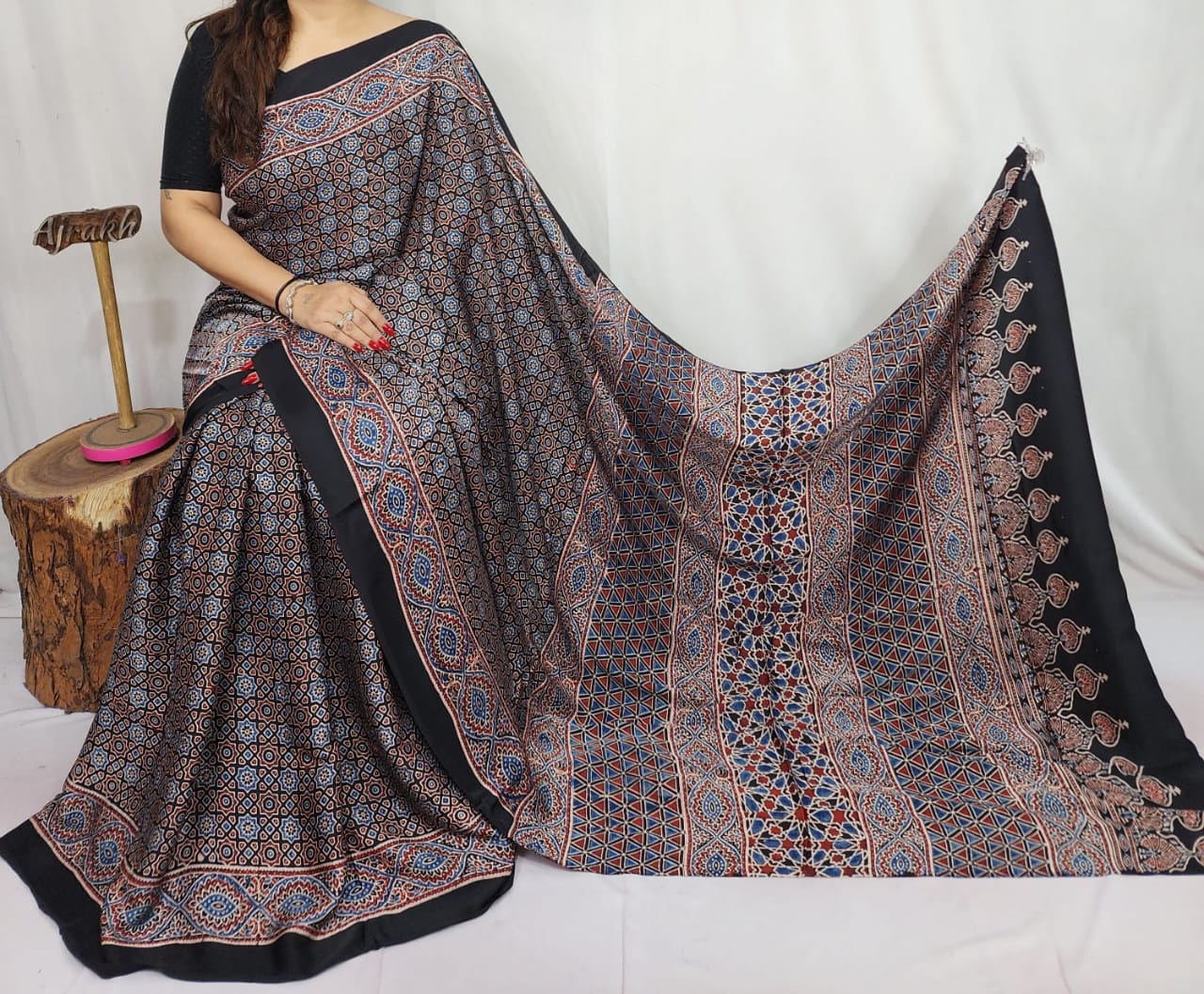 Ajrakh Modal saree (Blue and red )