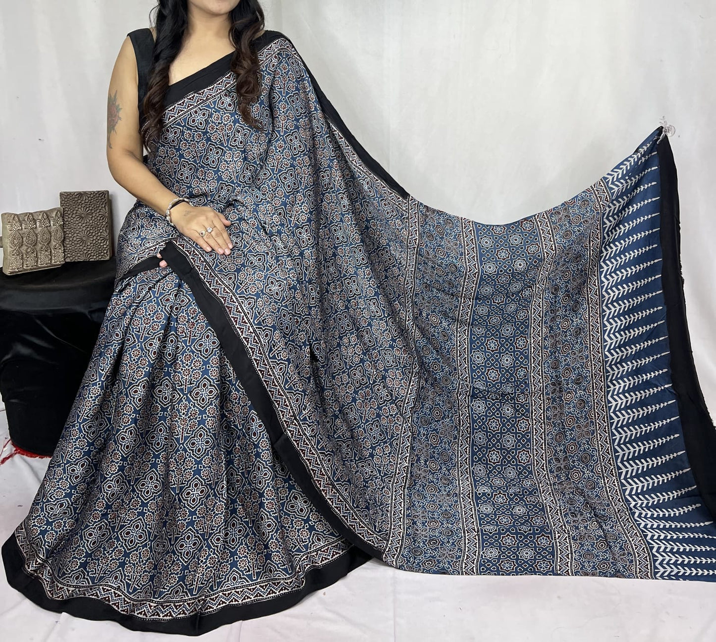 Ajrakh Modal saree (Blue)