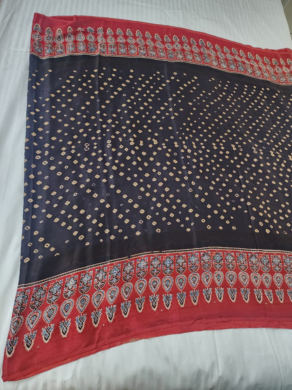 Bandhani Ajrakh saree (Black)