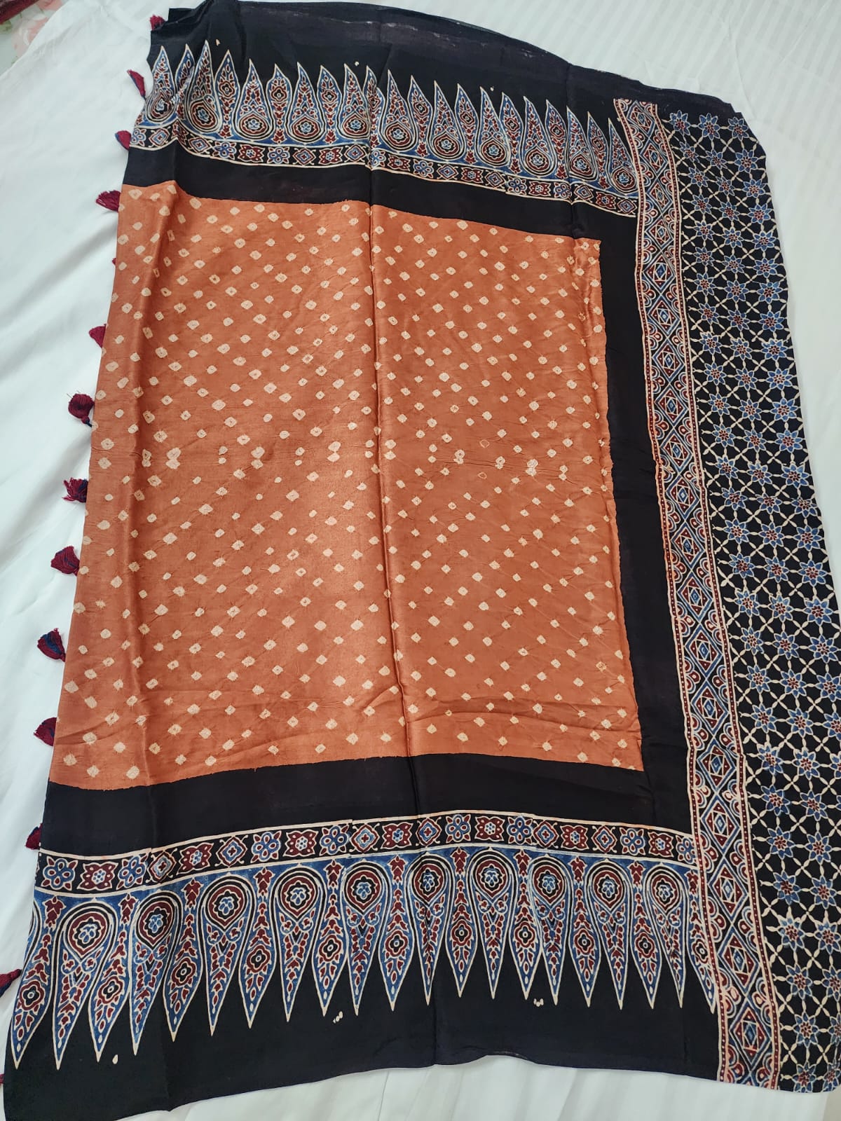 Bandhani Ajrakh saree (Light orange)