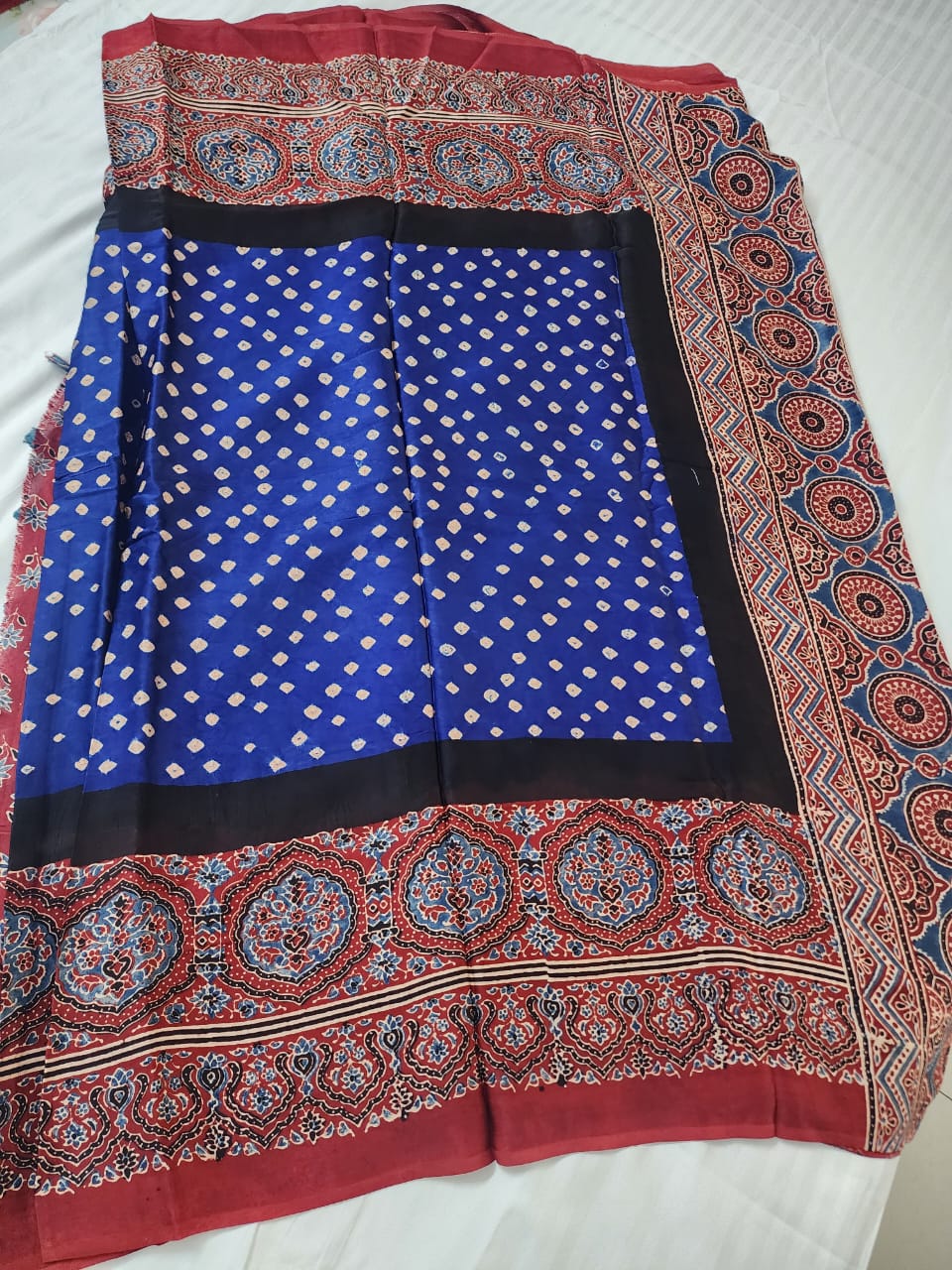 Bandhani Ajrakh saree (Blue)