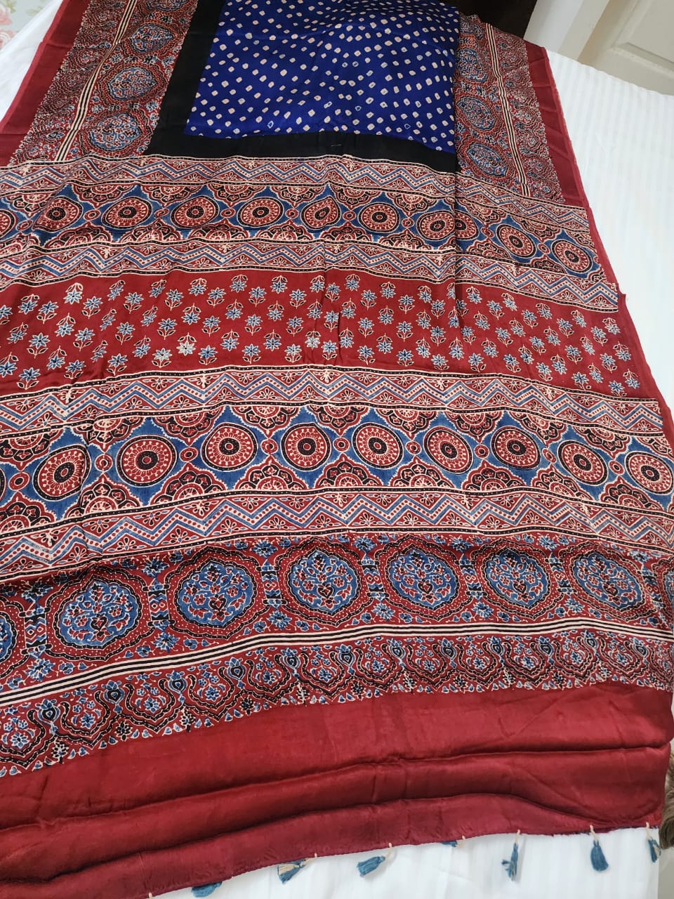 Bandhani Ajrakh saree (Blue)
