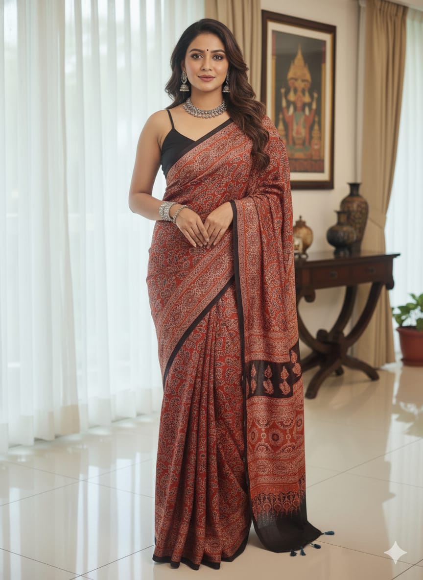 Ajrakh Modal saree (Red)