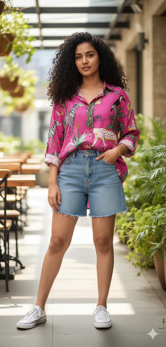 Ladies Shirt (Pink) - Jungle print collection