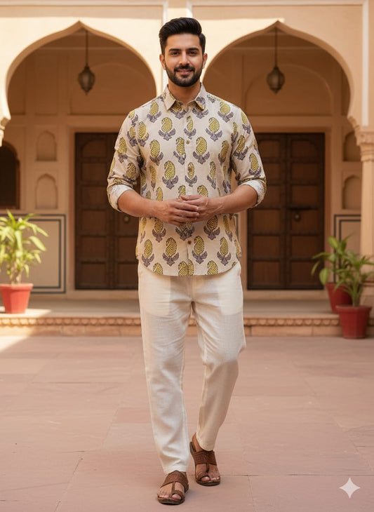 Cotton Full Sleeve Shirt (Handblock Kalamkaari collection)