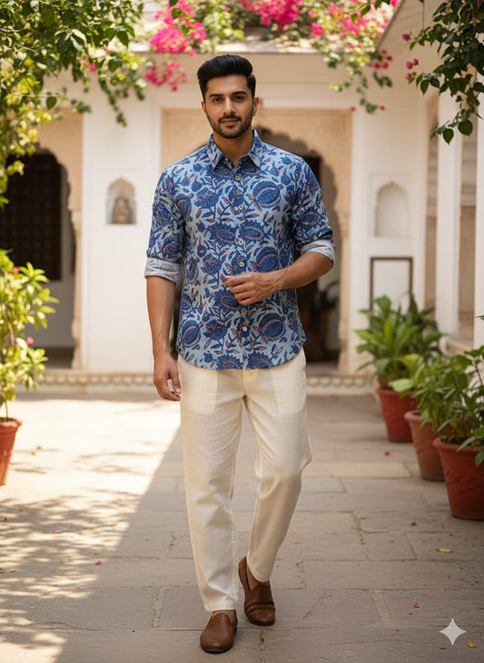 Cotton Full Sleeve Shirt (Handblock Kalamkaari collection)