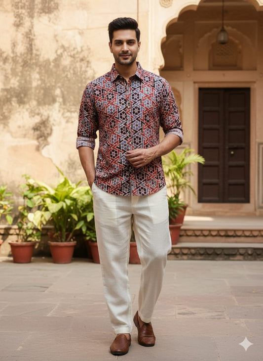 Cotton Full Sleeve Shirt (Ajrakh collection)