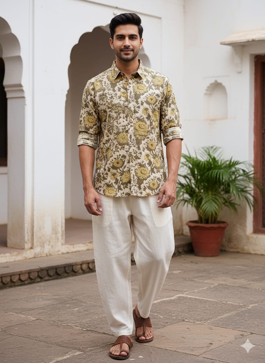 Cotton Full Sleeve Shirt (Handblock Kalamkaari collection)