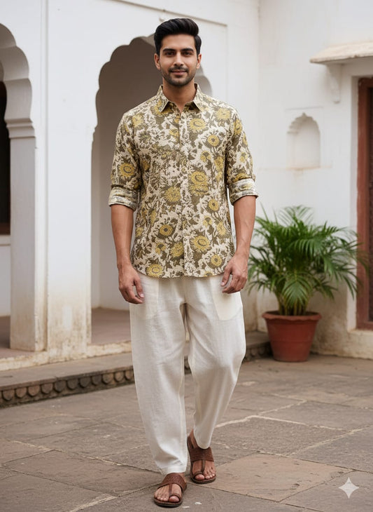 Cotton Full Sleeve Shirt (Handblock Kalamkaari collection)
