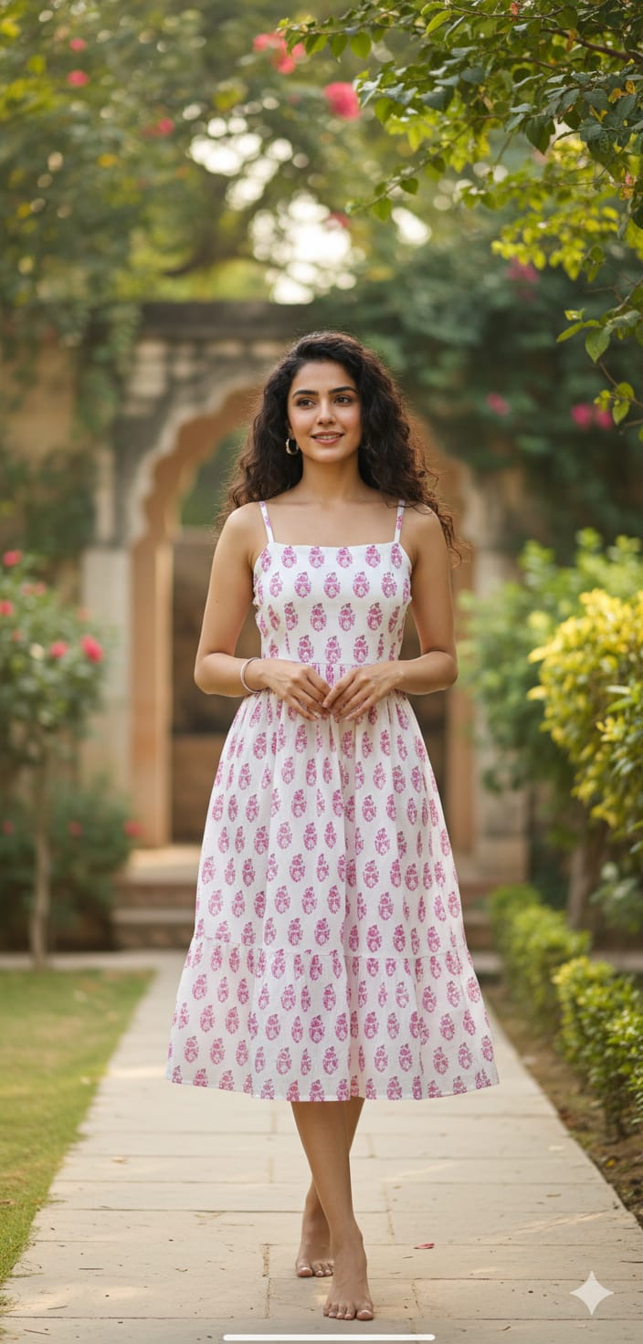 Spaghetti dress (White & Pink)