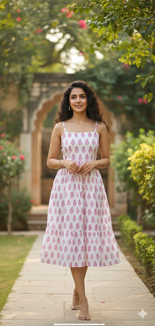 Spaghetti dress (White & Pink)