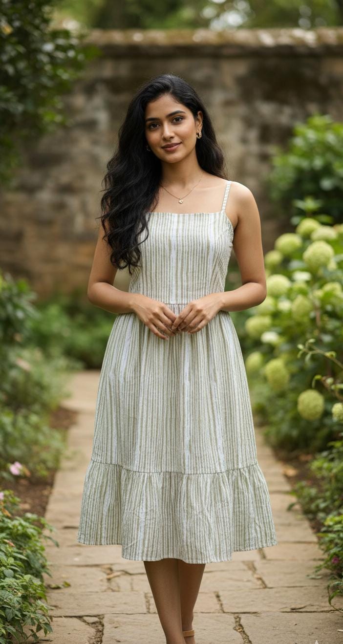 Spaghetti Dress (White and green)