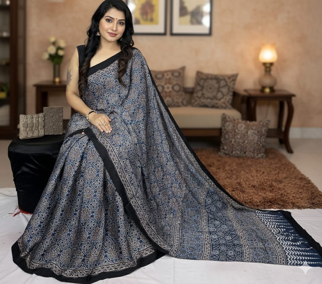 Ajrakh Modal saree (Blue)