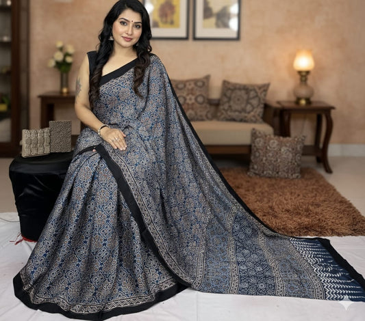 Ajrakh Modal saree (Blue)