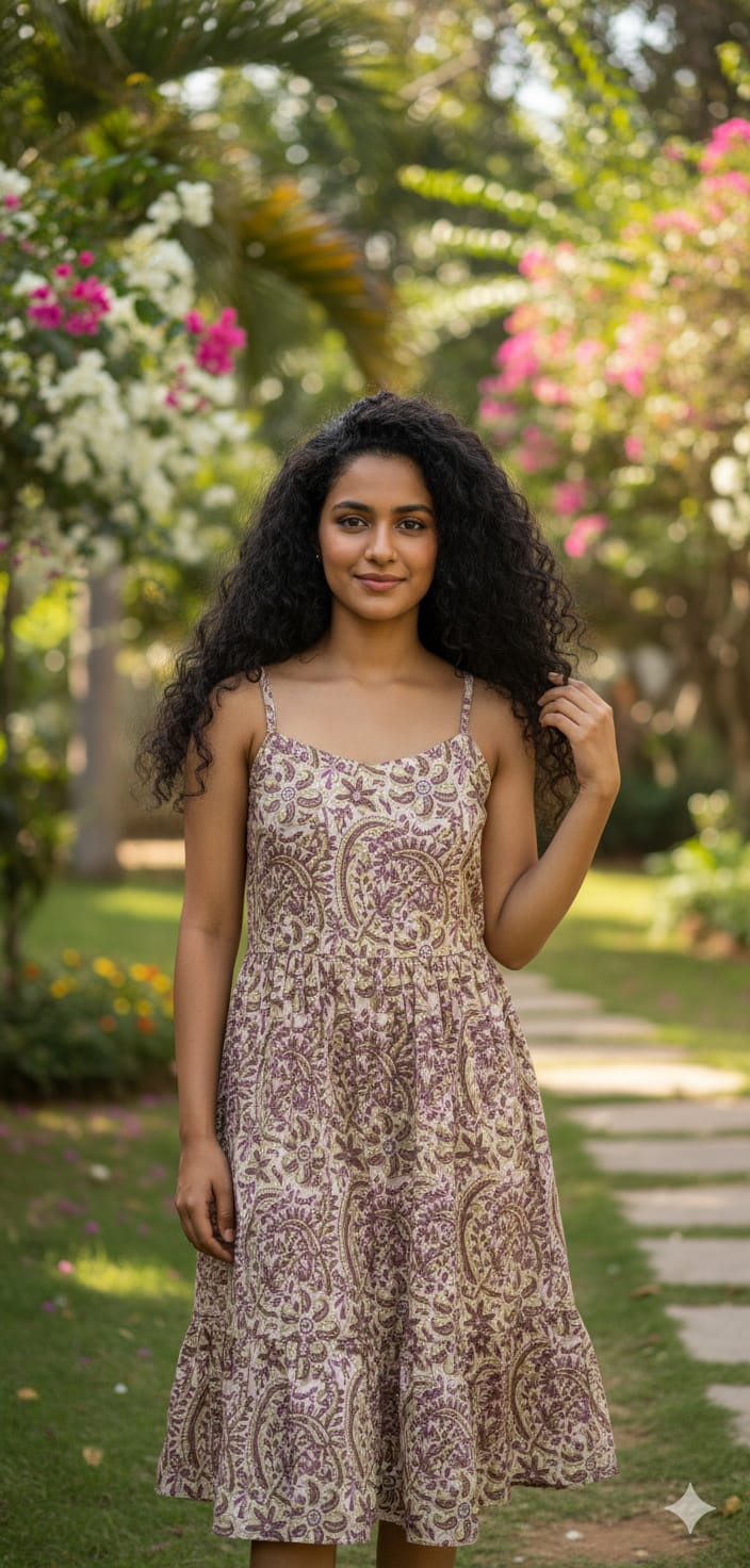 Spaghetti dress (White and pink printed)